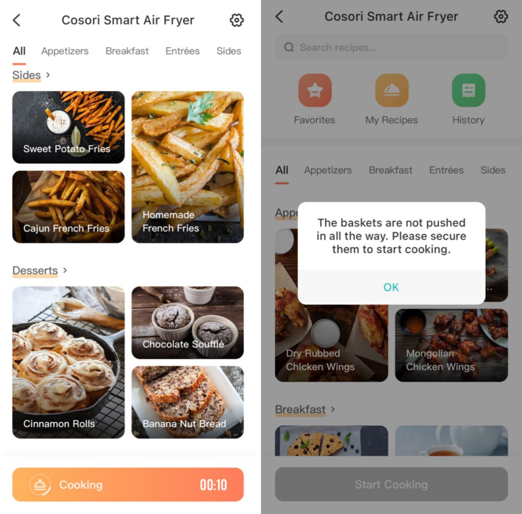Airfryer Cosori app-schermafbeeldingen